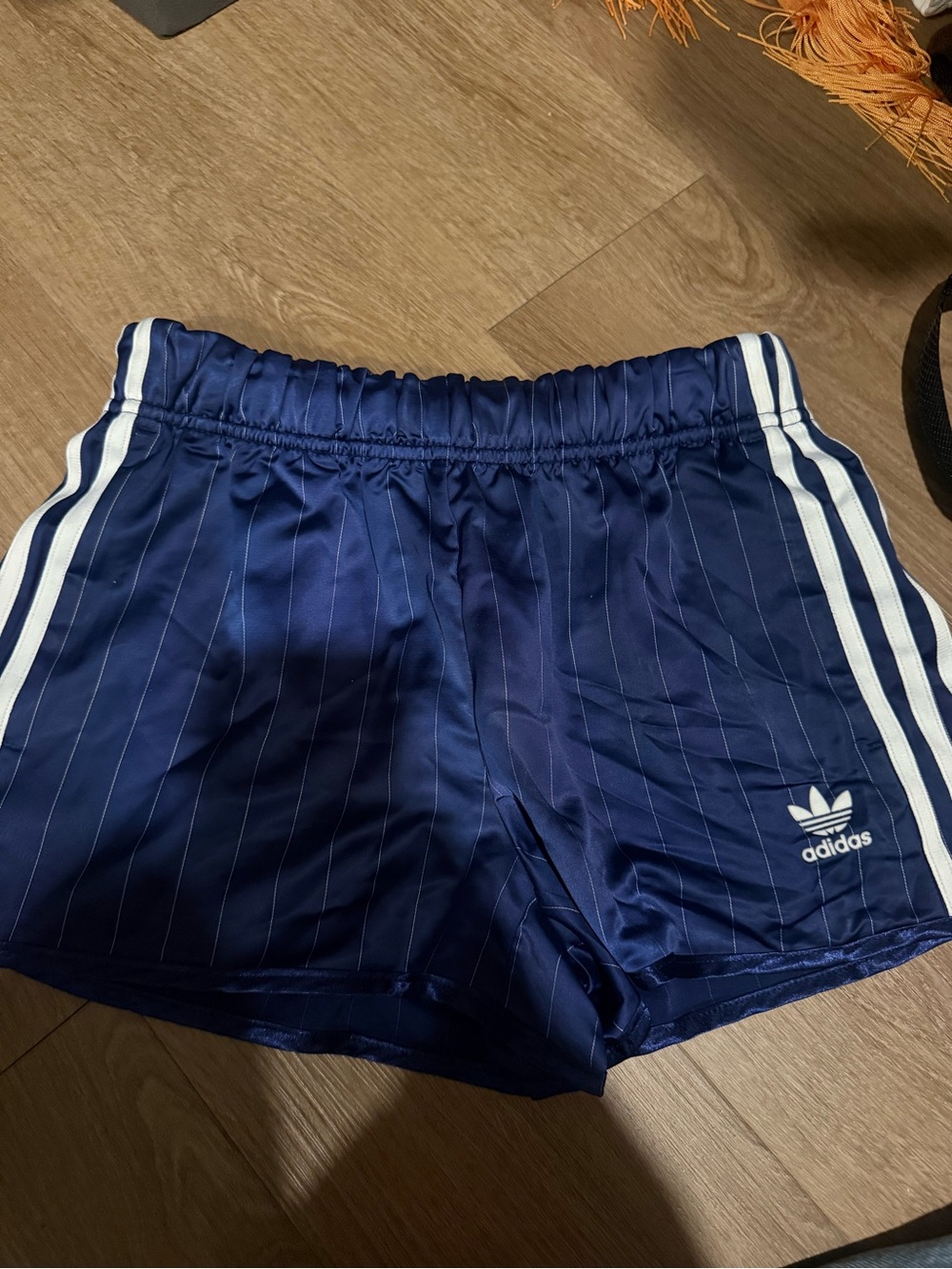 adidas Navy Blue Pinstripe 3-Stripe Athletic Shorts
